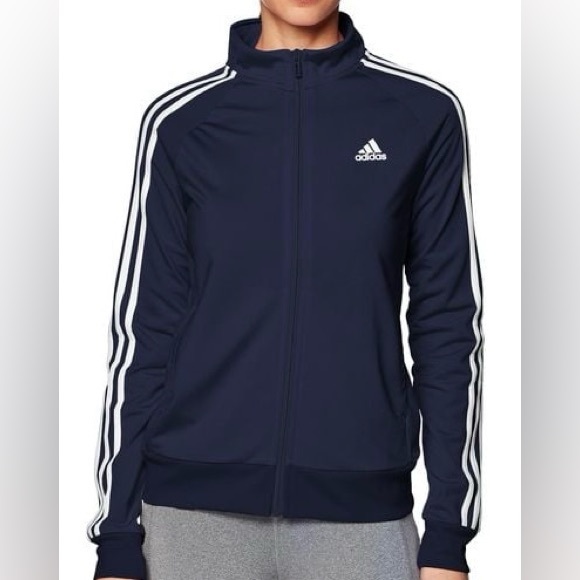 Adidas Womens Designed 2 Move Three Stripes Navy Blue Training Zip Track Jacket - Picture 2 of 3